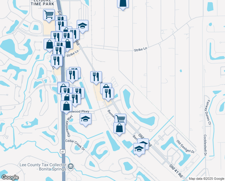 map of restaurants, bars, coffee shops, grocery stores, and more near 25211 Old 41 Road in Bonita Springs