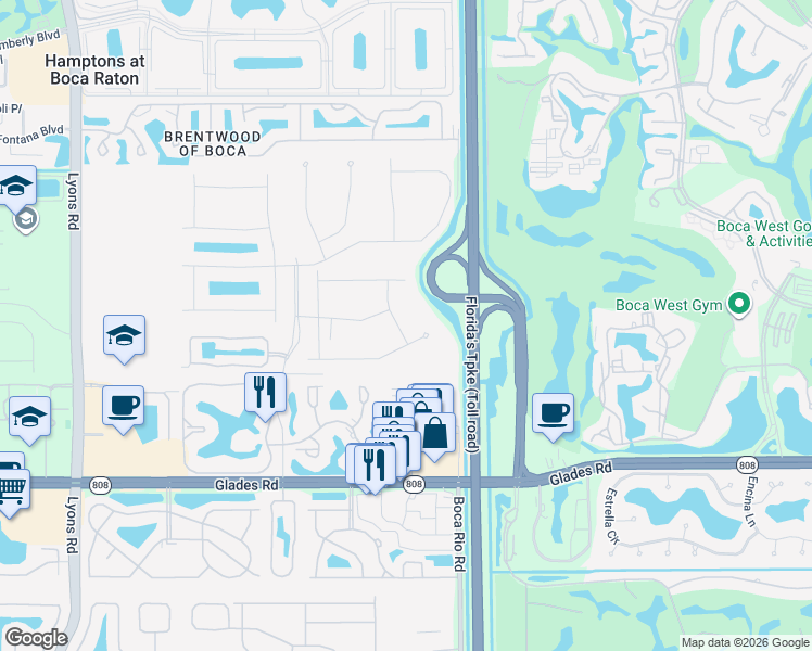map of restaurants, bars, coffee shops, grocery stores, and more near 20314 Somerset Hills Drive in Boca Raton