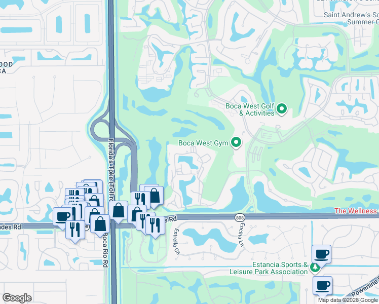 map of restaurants, bars, coffee shops, grocery stores, and more near 20527 Bridgewood Drive in Boca Raton