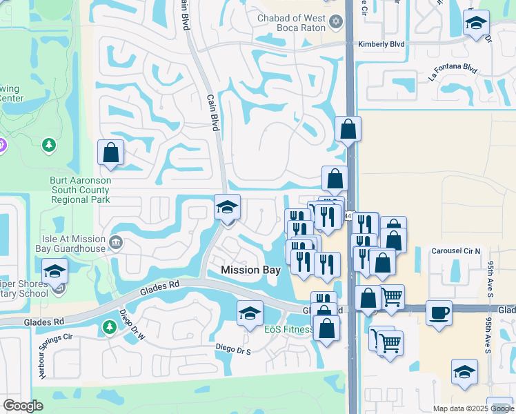 map of restaurants, bars, coffee shops, grocery stores, and more near 20351 Cozumel Court in Boca Raton
