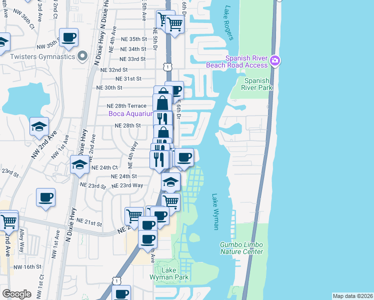 map of restaurants, bars, coffee shops, grocery stores, and more near 700 Harbour Terrace in Boca Raton