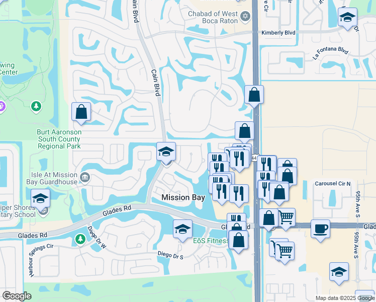 map of restaurants, bars, coffee shops, grocery stores, and more near 20351 Cozumel Court in Boca Raton
