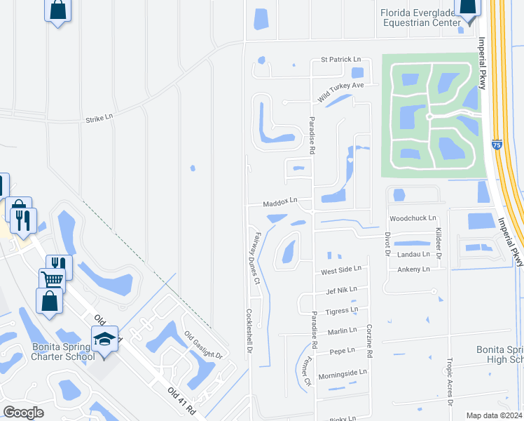 map of restaurants, bars, coffee shops, grocery stores, and more near 25101 Fairway Dunes Court in Bonita Springs