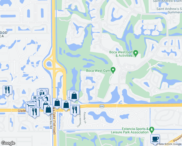 map of restaurants, bars, coffee shops, grocery stores, and more near 1823 Bridgewood Drive in Boca Raton