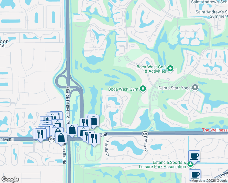 map of restaurants, bars, coffee shops, grocery stores, and more near 1823 Bridgewood Drive in Boca Raton