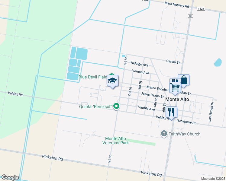 map of restaurants, bars, coffee shops, grocery stores, and more near 25149 1st Street in Monte Alto