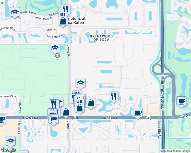 map of restaurants, bars, coffee shops, grocery stores, and more near 8620 Eagle Run Drive in Boca Raton