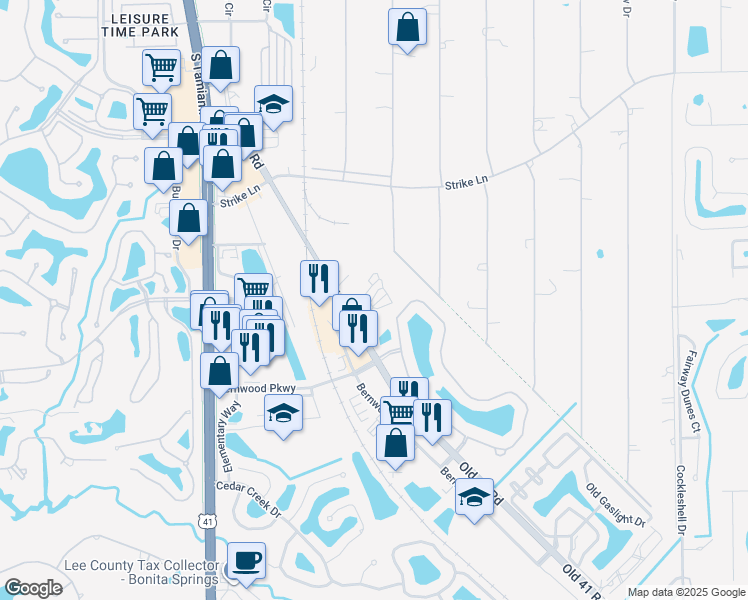 map of restaurants, bars, coffee shops, grocery stores, and more near 25211 Old 41 Road in Bonita Springs