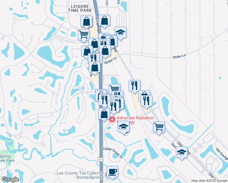 map of restaurants, bars, coffee shops, grocery stores, and more near 25195 Chamber of Commerce Drive in Bonita Springs