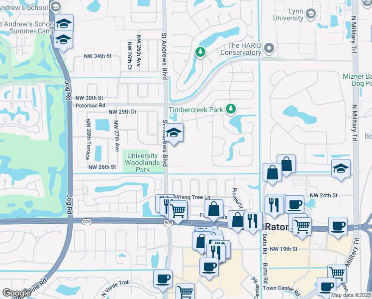 map of restaurants, bars, coffee shops, grocery stores, and more near 2700 Saint Andrews Boulevard in Boca Raton