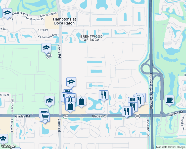 map of restaurants, bars, coffee shops, grocery stores, and more near 8590 Eagle Run Dr in Boca Raton