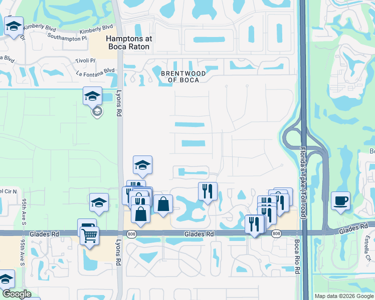 map of restaurants, bars, coffee shops, grocery stores, and more near 8590 Eagle Run Dr in Boca Raton