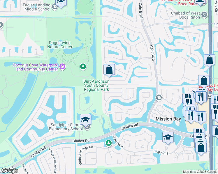 map of restaurants, bars, coffee shops, grocery stores, and more near 10921 Ravel Court in Boca Raton