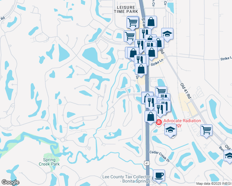 map of restaurants, bars, coffee shops, grocery stores, and more near 25051 Ballycastle Court in Bonita Springs
