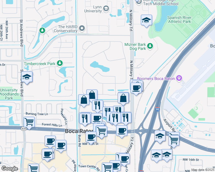 map of restaurants, bars, coffee shops, grocery stores, and more near 2904 Banyan Boulevard Circle Northwest in Boca Raton