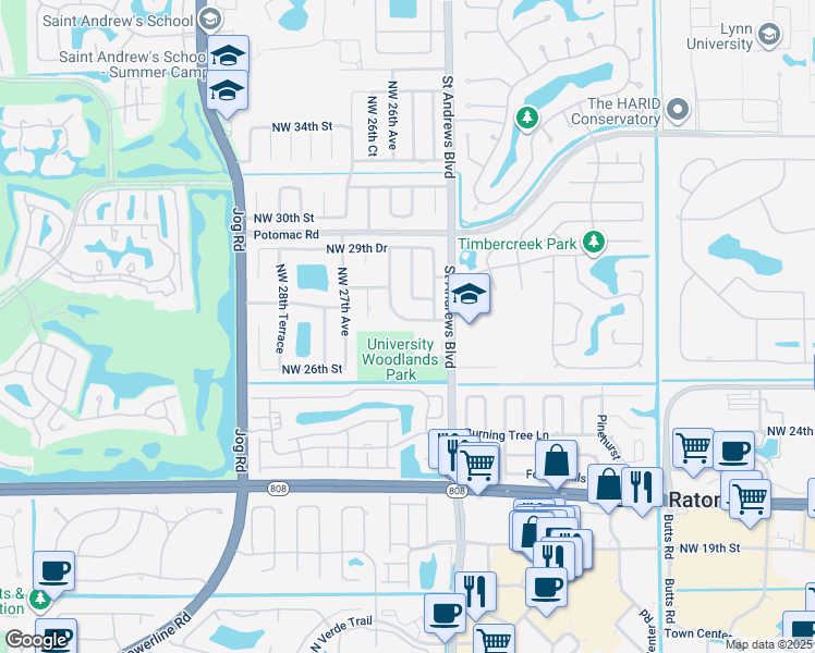 map of restaurants, bars, coffee shops, grocery stores, and more near 2560 Northwest 27th Street in Boca Raton
