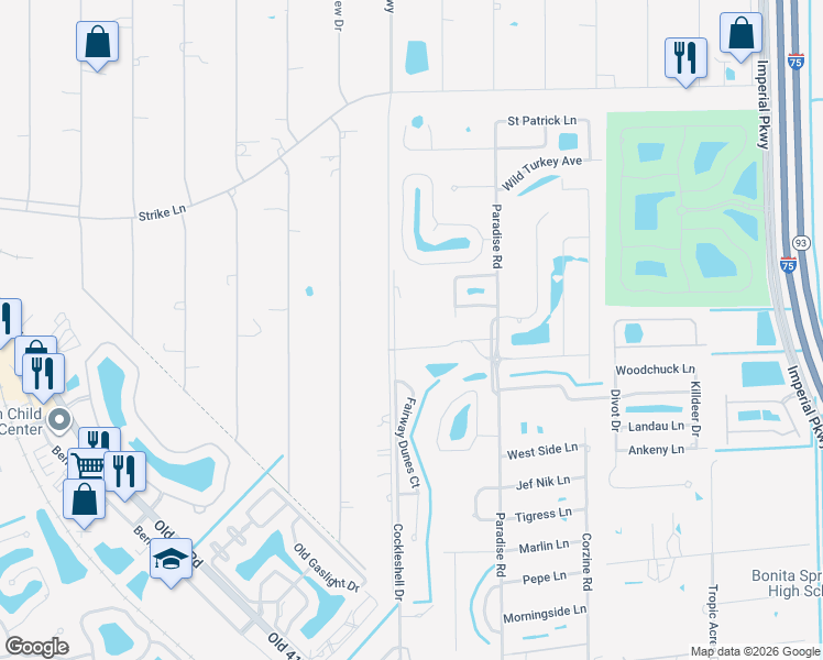 map of restaurants, bars, coffee shops, grocery stores, and more near 10041 Maddox Lane in Bonita Springs
