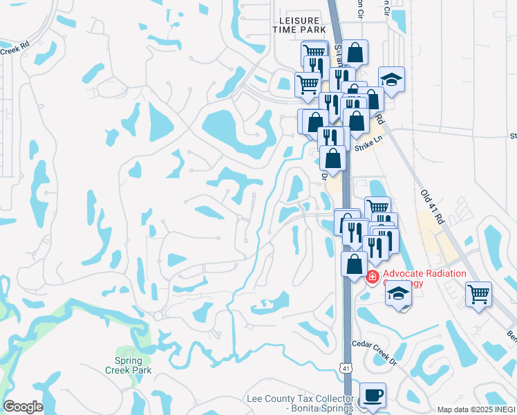 map of restaurants, bars, coffee shops, grocery stores, and more near 25031 Pinewater Cove Lane in Bonita Springs