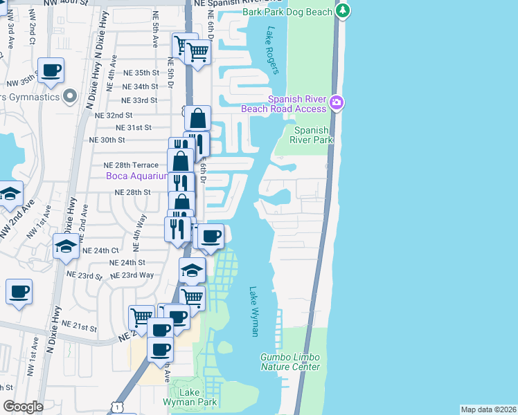 map of restaurants, bars, coffee shops, grocery stores, and more near 923 Sweetwater Lane in Boca Raton