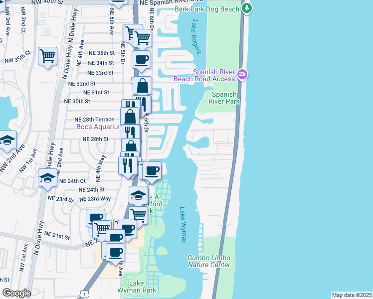 map of restaurants, bars, coffee shops, grocery stores, and more near 923 Sweetwater Lane in Boca Raton