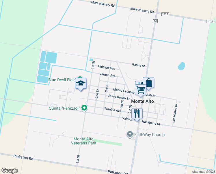 map of restaurants, bars, coffee shops, grocery stores, and more near 8352 Mateo Escobar Street in Monte Alto