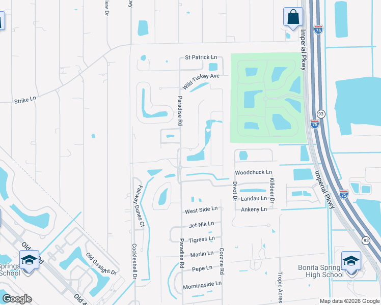 map of restaurants, bars, coffee shops, grocery stores, and more near 25275 Carnoustie Court in Bonita Springs