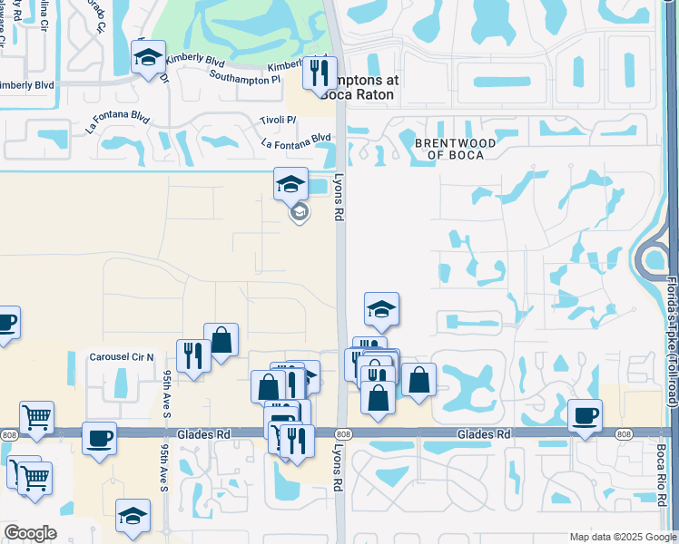 map of restaurants, bars, coffee shops, grocery stores, and more near 20185 Lyons Road in Boca Raton