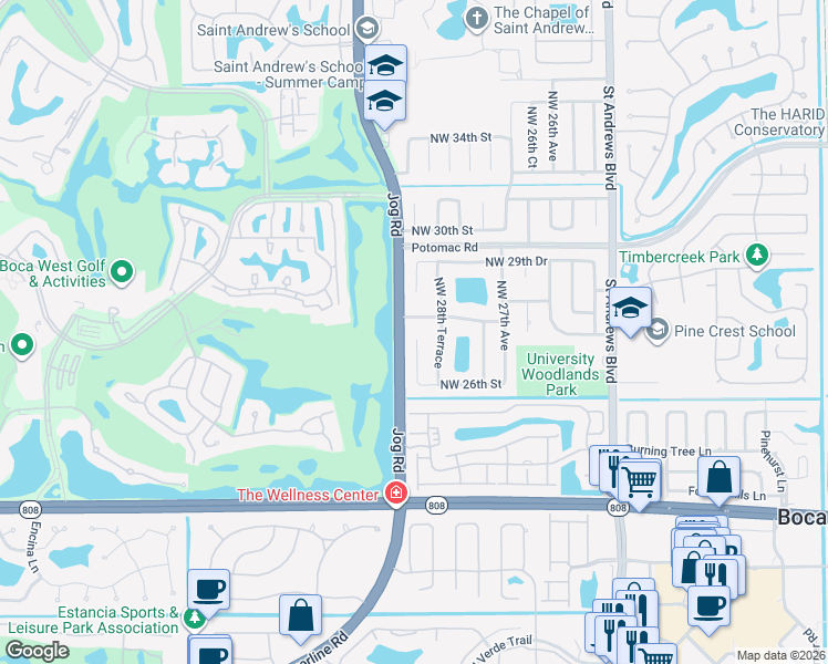 map of restaurants, bars, coffee shops, grocery stores, and more near 2795 Northwest 29th Avenue in Boca Raton