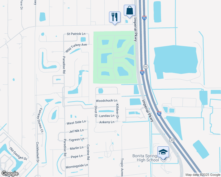map of restaurants, bars, coffee shops, grocery stores, and more near 24941 Divot Drive in Bonita Springs