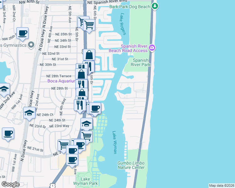 map of restaurants, bars, coffee shops, grocery stores, and more near 923 Sweetwater Lane in Boca Raton