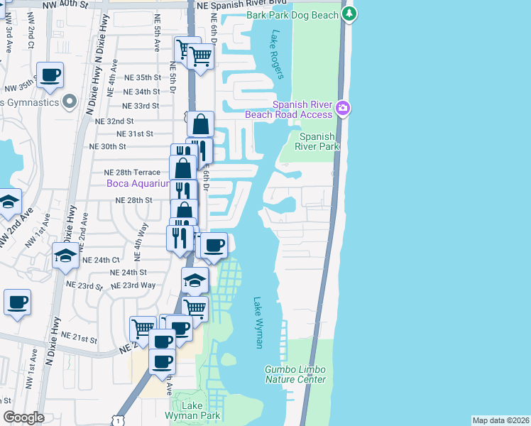 map of restaurants, bars, coffee shops, grocery stores, and more near 923 Sweetwater Lane in Boca Raton