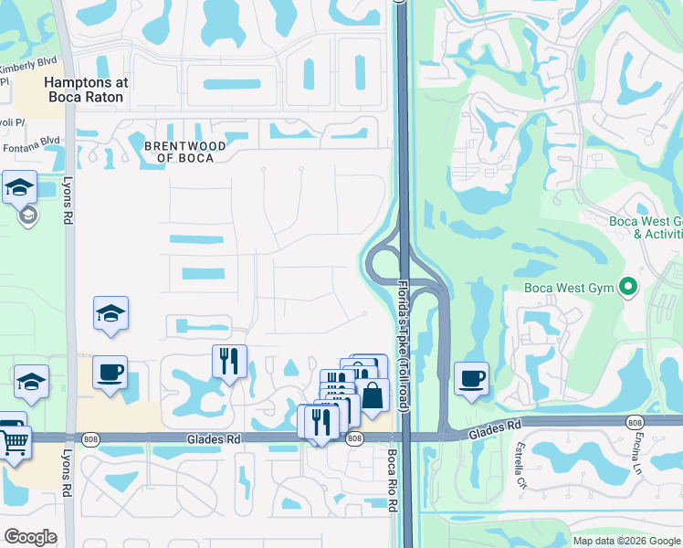 map of restaurants, bars, coffee shops, grocery stores, and more near Florida's Turnpike in Boca Raton
