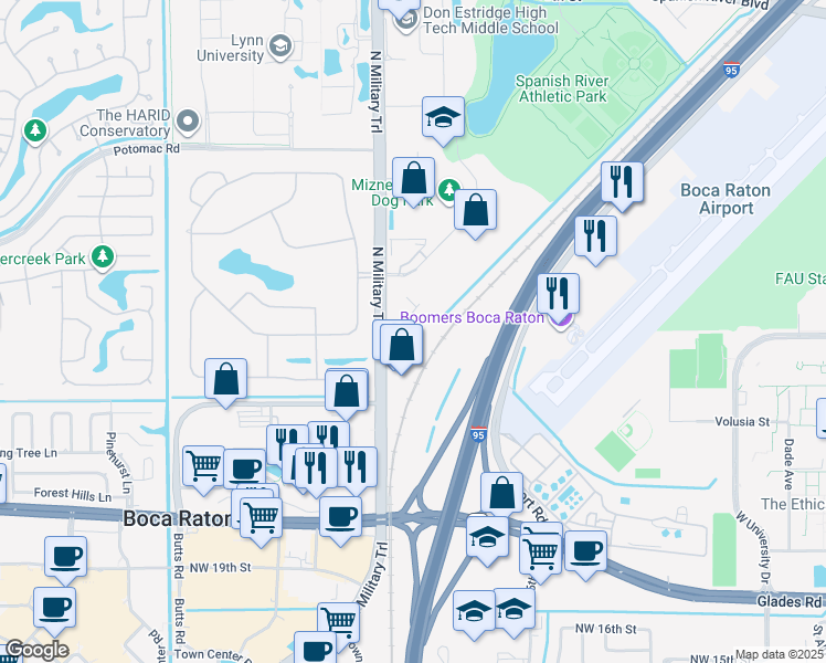 map of restaurants, bars, coffee shops, grocery stores, and more near 2600 North Military Trail in Boca Raton