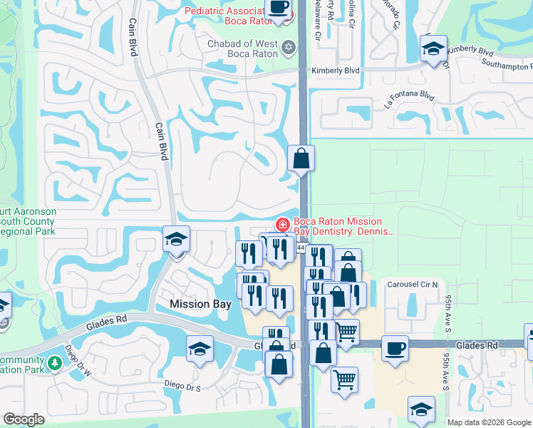 map of restaurants, bars, coffee shops, grocery stores, and more near 10075 Glades Road in Boca Raton