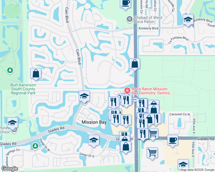 map of restaurants, bars, coffee shops, grocery stores, and more near 10394 Buena Ventura Drive in Boca Raton