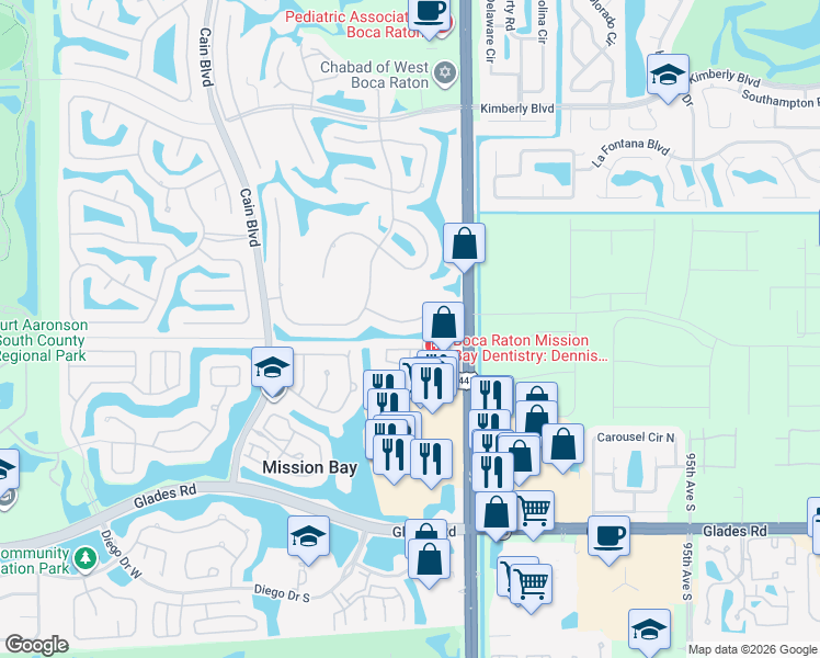 map of restaurants, bars, coffee shops, grocery stores, and more near 10075 Glades Road in Boca Raton