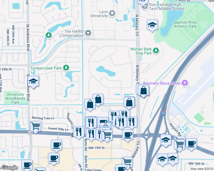 map of restaurants, bars, coffee shops, grocery stores, and more near 2904 Banyan Boulevard Circle Northwest in Boca Raton