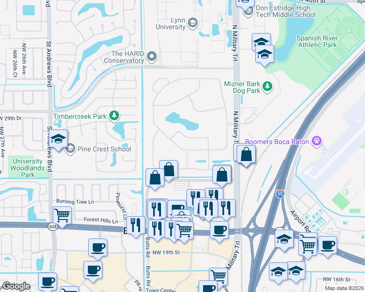 map of restaurants, bars, coffee shops, grocery stores, and more near 2904 Banyan Boulevard Circle Northwest in Boca Raton