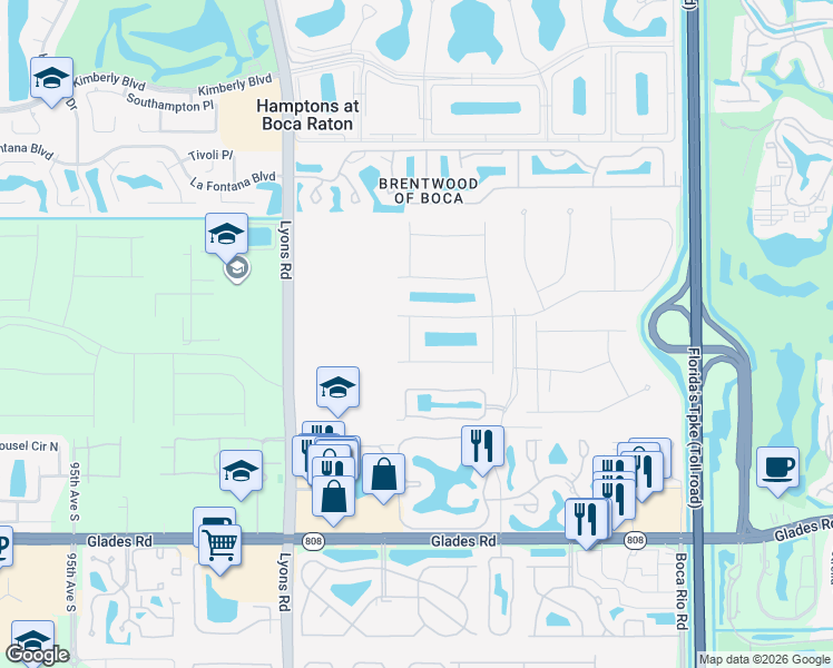 map of restaurants, bars, coffee shops, grocery stores, and more near 8590 Eagle Run Dr in Boca Raton