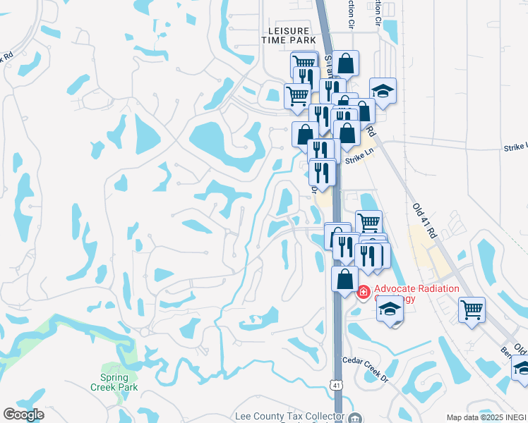 map of restaurants, bars, coffee shops, grocery stores, and more near 25031 Pinewater Cove Lane in Bonita Springs