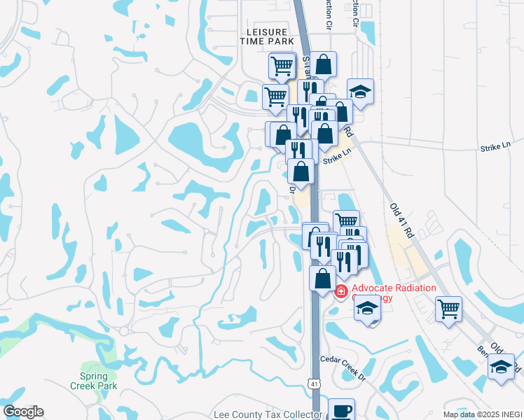 map of restaurants, bars, coffee shops, grocery stores, and more near 25051 Ballycastle Court in Bonita Springs
