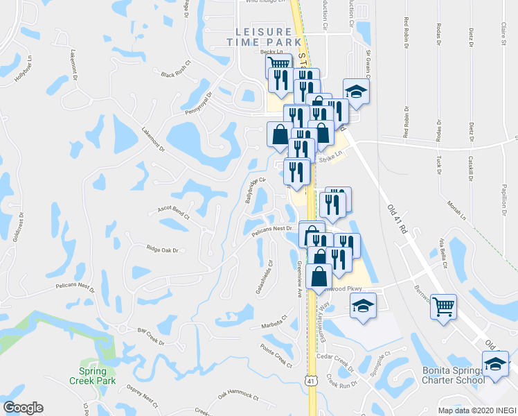 map of restaurants, bars, coffee shops, grocery stores, and more near 3401 Ballybridge Circle in Bonita Springs