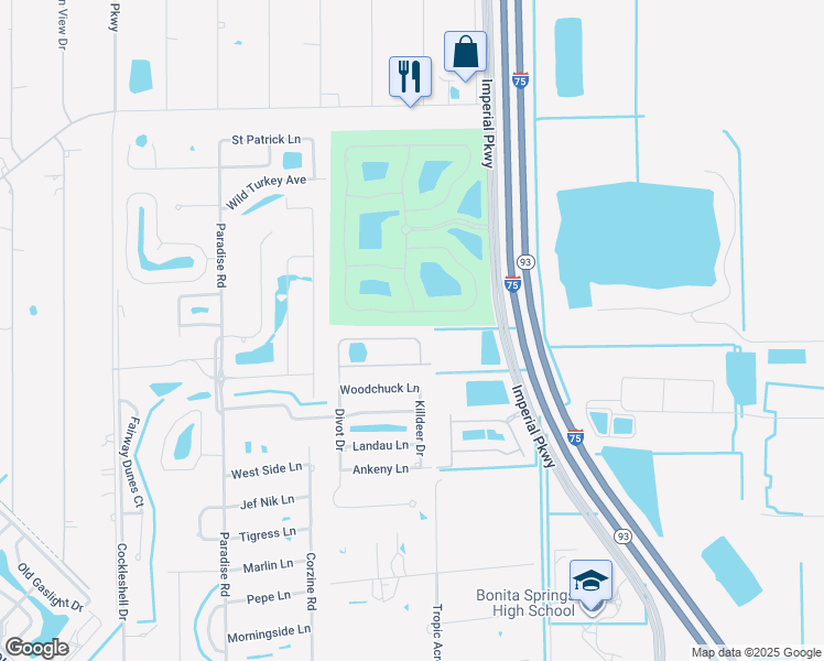 map of restaurants, bars, coffee shops, grocery stores, and more near 24941 Divot Drive in Bonita Springs