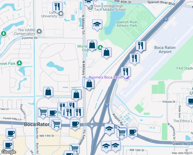 map of restaurants, bars, coffee shops, grocery stores, and more near 99 Park Drive in Boca Raton