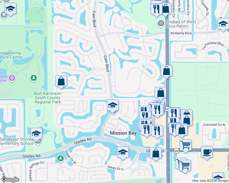 map of restaurants, bars, coffee shops, grocery stores, and more near 20124 Back 9 Drive in Boca Raton