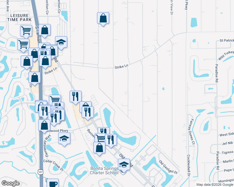map of restaurants, bars, coffee shops, grocery stores, and more near 25272 Catskill Drive in Bonita Springs