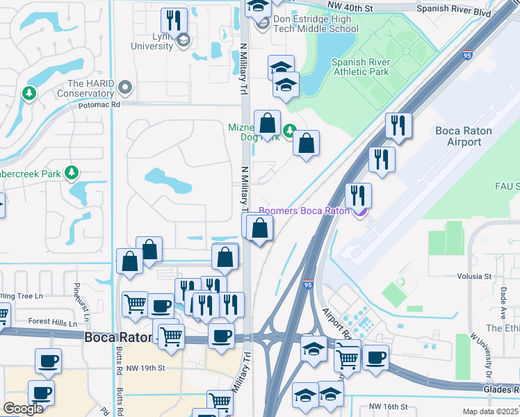 map of restaurants, bars, coffee shops, grocery stores, and more near 2900 North Military Trail in Boca Raton