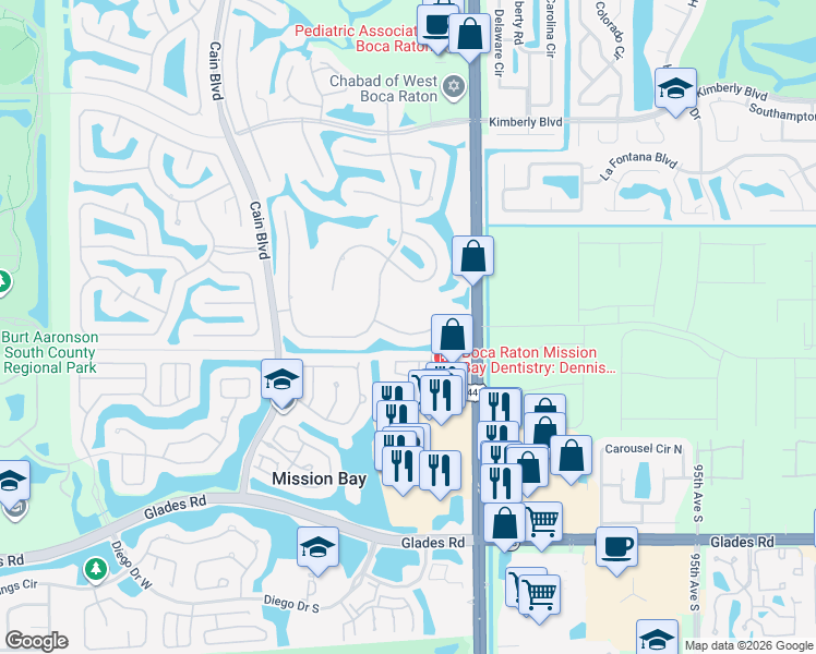 map of restaurants, bars, coffee shops, grocery stores, and more near 10221 Harbourtown Court in Boca Raton