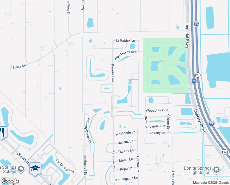 map of restaurants, bars, coffee shops, grocery stores, and more near 24929 Paradise Road in Bonita Springs