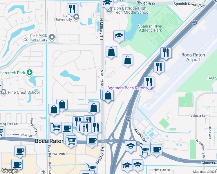 map of restaurants, bars, coffee shops, grocery stores, and more near 2700 North Military Trail in Boca Raton